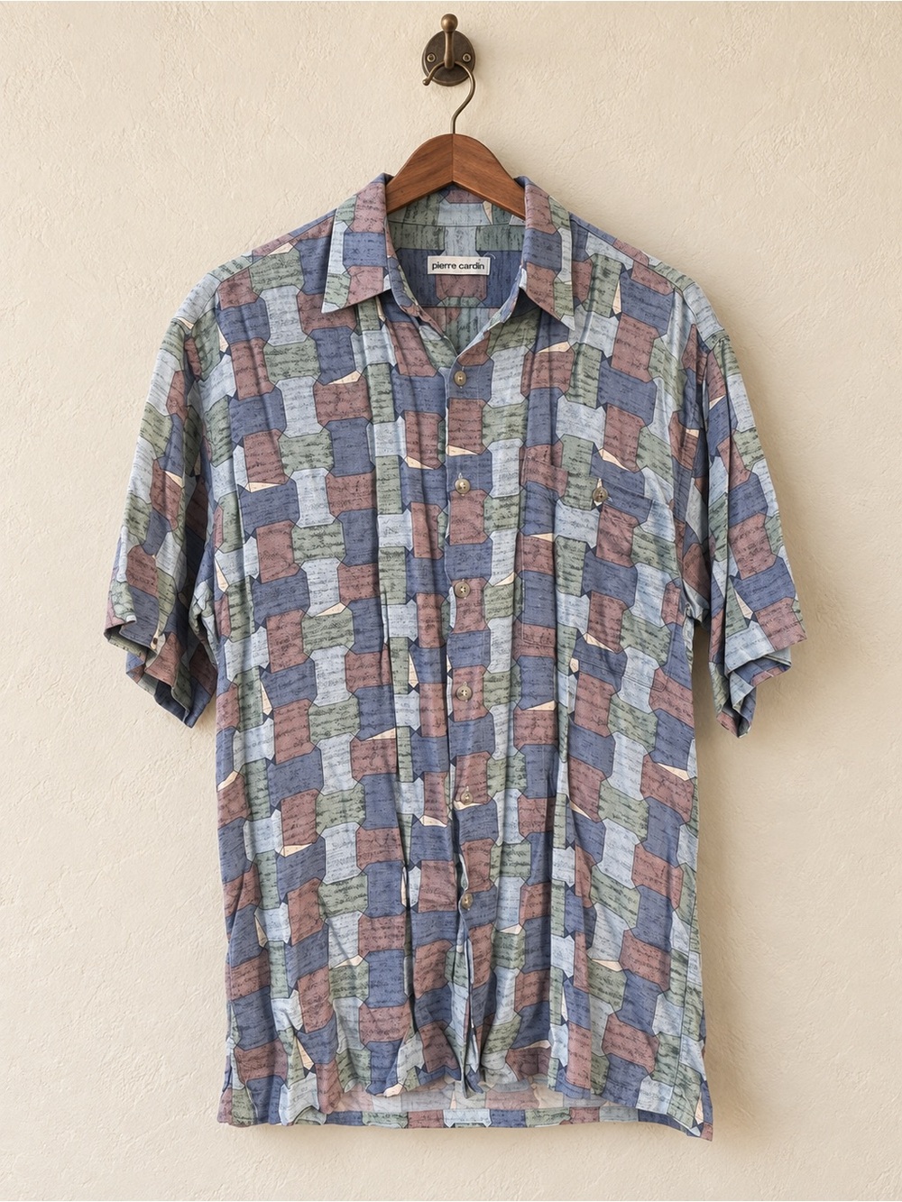 Pierre Cardin Short Sleeve Block Pattern Shirt - Blue, Green, Brown
